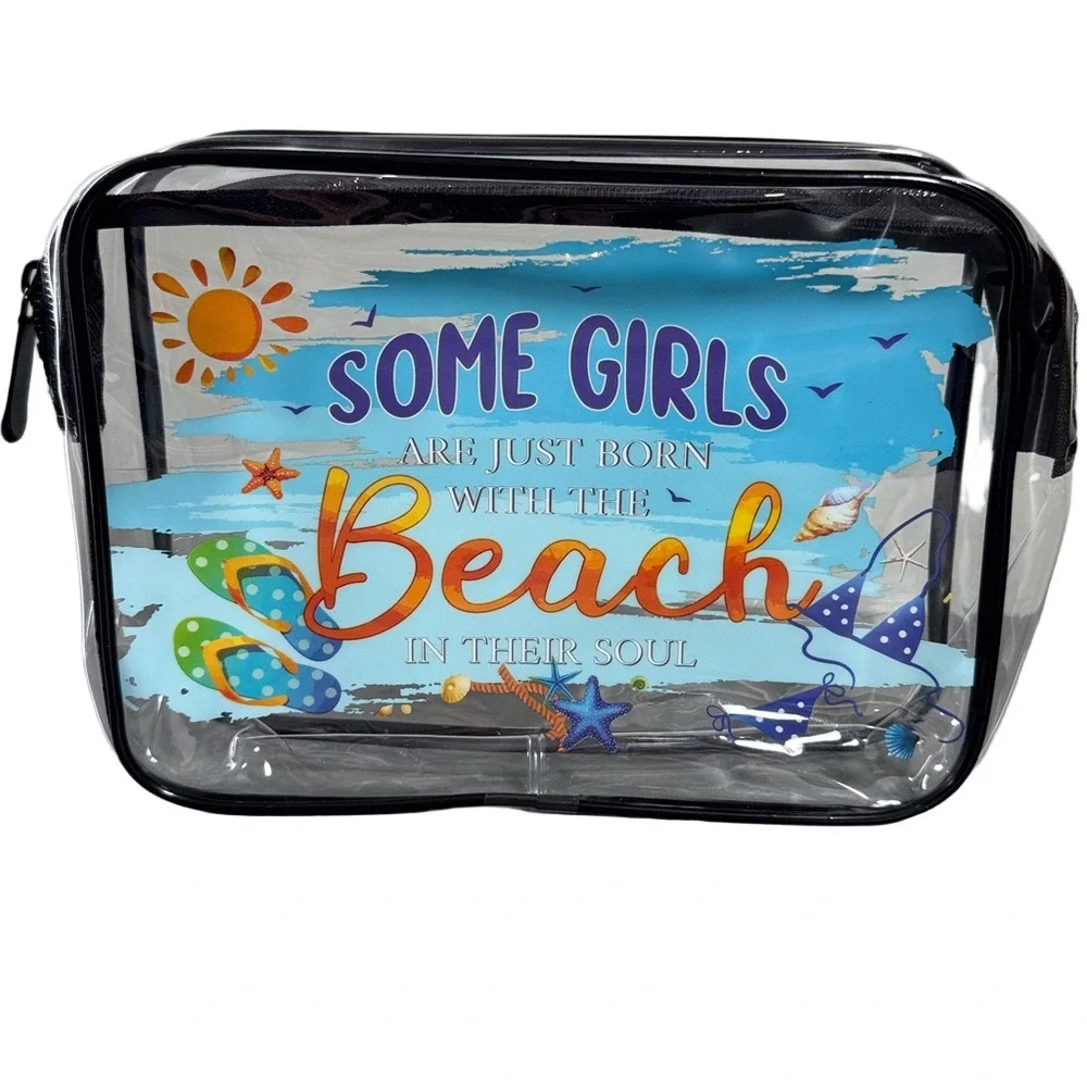 Clear Beach Travel Themed Cosmetic Bag NWOT